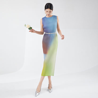 gradual change dress simple high sense summer new temperament sleeveless medium and long one-step versatile straight skirt