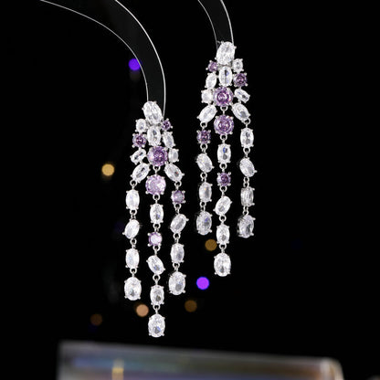 2025 Light luxury fashion high-end earrings wholesale banquet evening dress wedding dress with long modified face fringed earrings