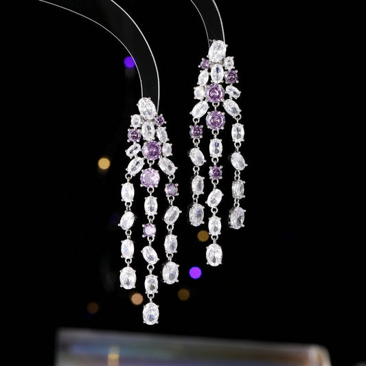 2025 Light luxury fashion high-end earrings wholesale banquet evening dress wedding dress with long modified face fringed earrings
