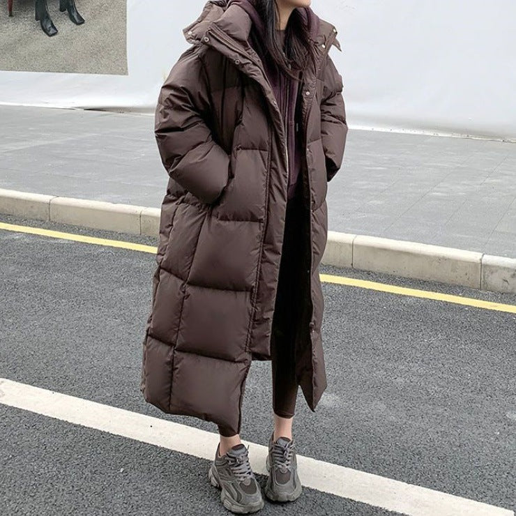 maoxiangshop 2000s fashion 2024 Winter Fashion New Maillard Mid-Length over-the-Knee Cotton-Padded Coat Women's Hooded Loose Warm Coat Fashion