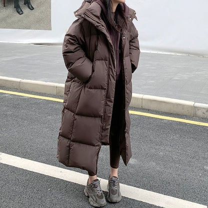 maoxiangshop 2000s fashion 2024 Winter Fashion New Maillard Mid-Length over-the-Knee Cotton-Padded Coat Women's Hooded Loose Warm Coat Fashion