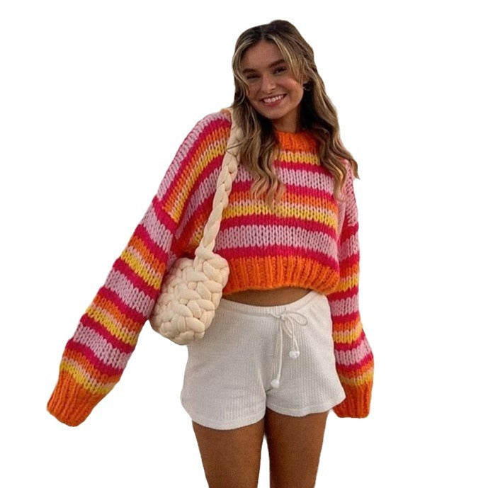 casual fall outfits Autumn and Winter New Striped Sweater Sweater round Neck Long Sleeve Loose Casual Pullover Sweater Top