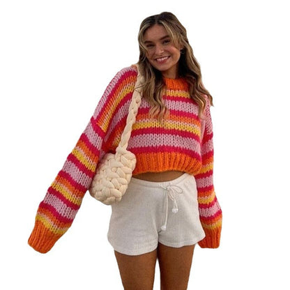 casual fall outfits Autumn and Winter New Striped Sweater Sweater round Neck Long Sleeve Loose Casual Pullover Sweater Top
