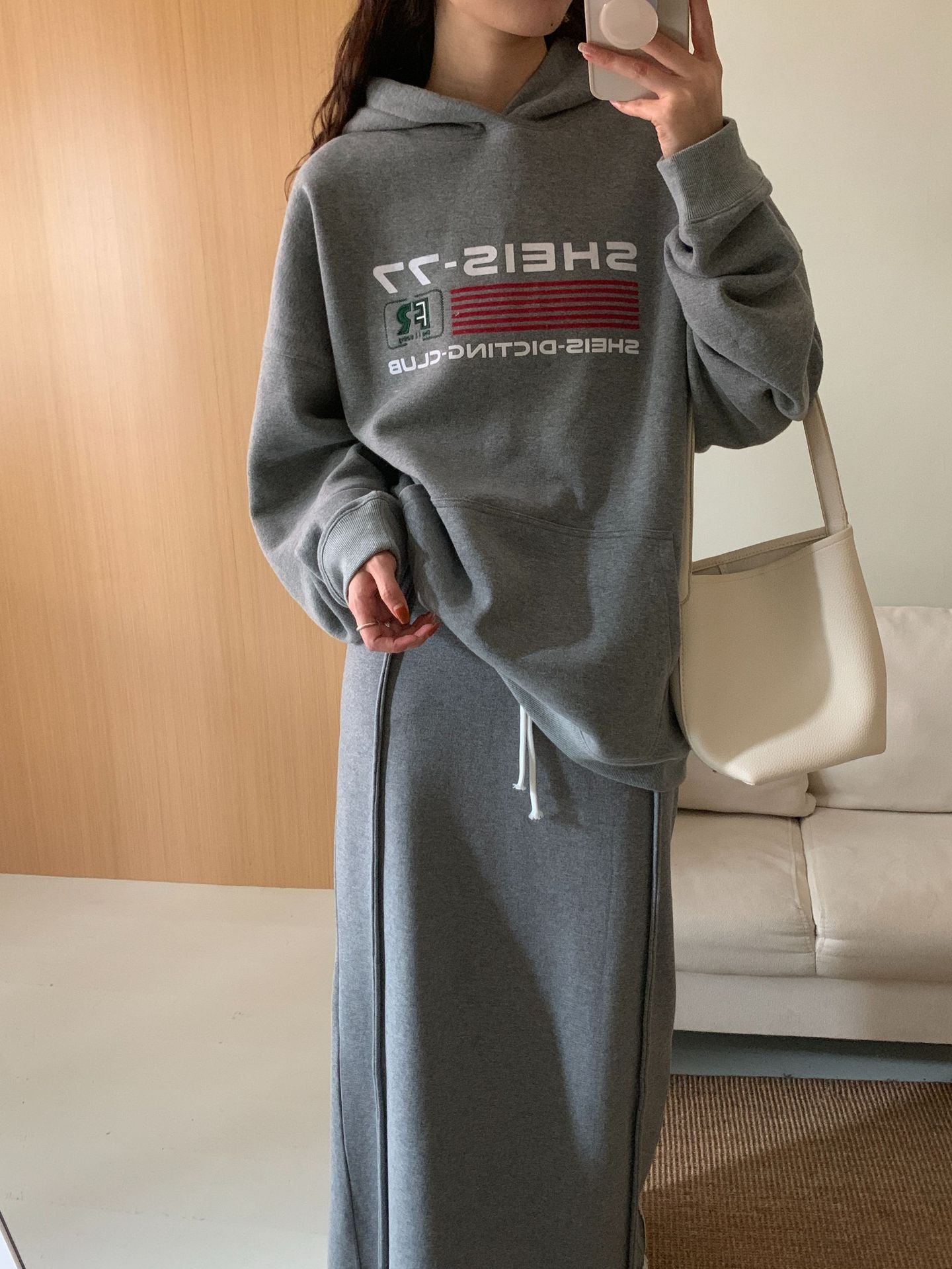 maoxiangshop  -  2024 Spring Autumn New Fashion High Waist Cotton Long Skirt Elastic Waist Solid Color Casual Basic Drawstring Straight Skirt