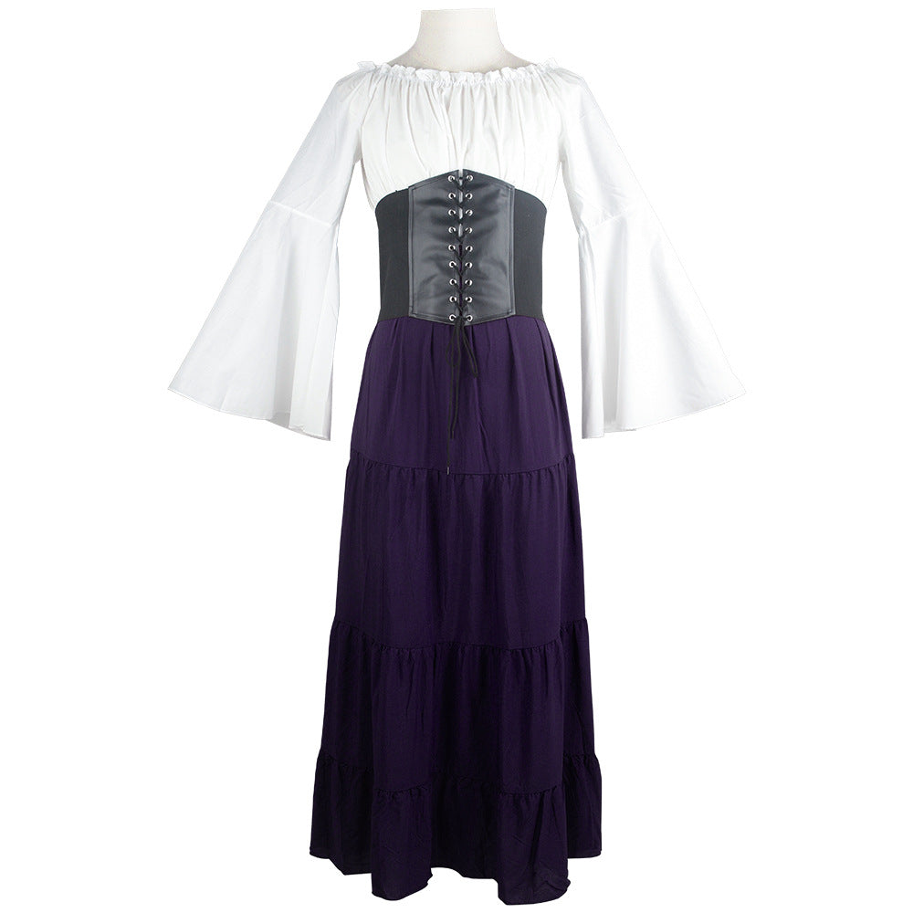 maoxiangshop group halloween costumes New Party Bell Sleeve Long Sleeve Dress Cos Women Renaissance Medieval Clothing