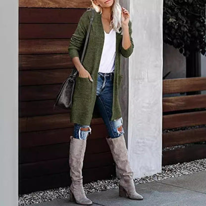 maoxiangshop 2000s fashion Fall 2024 Women's Knitted Pocket Cardigan Long Sleeve Casual Knitted Loose Sweater Sweater Coat for Women