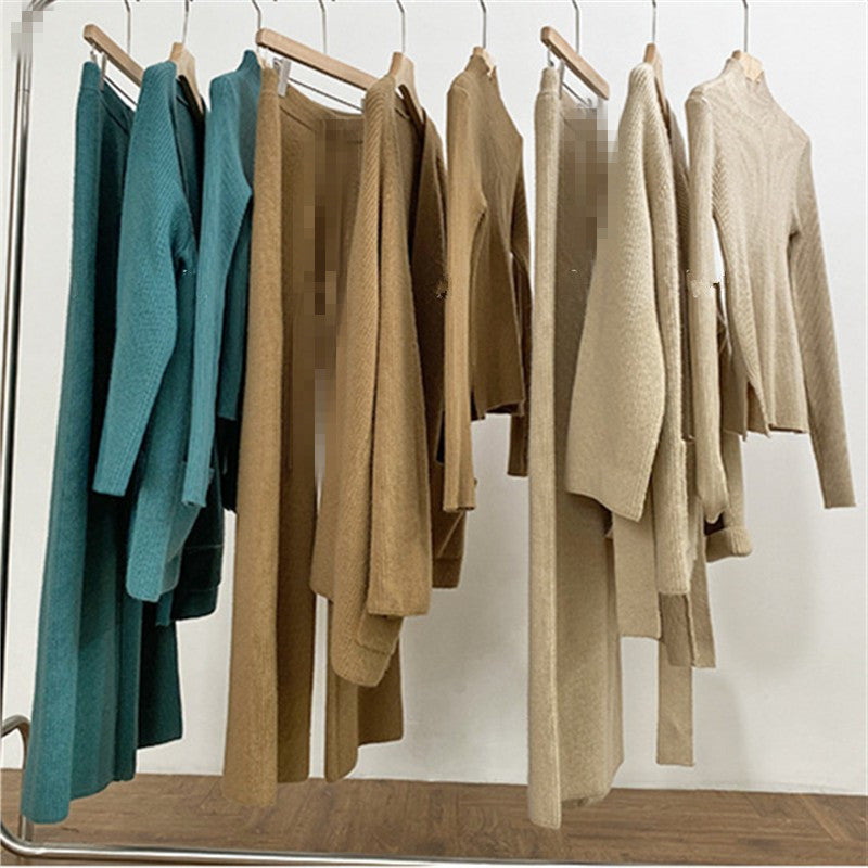 maoxiangshop business casual outfits Three-Piece Fashion Women's Knitted Suit Autumn and Winter Socialite Temperament Thickened Wide-Leg Pants Bottoming Sweater Cardigan Women's Clothing