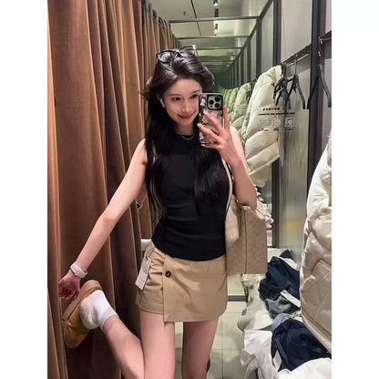Spice Girl turtleneck knitted sling vest women's summer sleeveless I-shaped elastic slim slim inner top