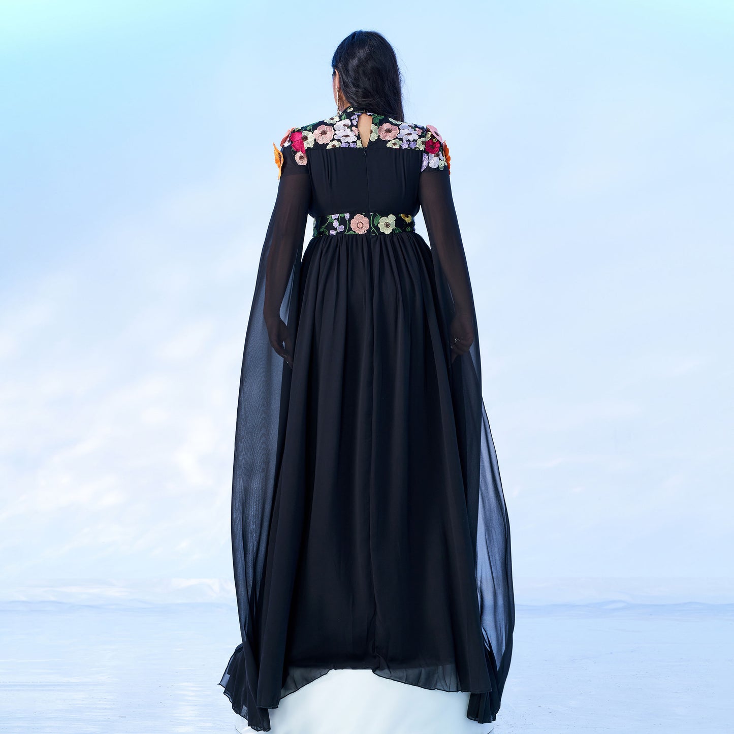 2025 Popular trade Popular,  and the United States fat mm large size women's clothing long-sleeved round neck banquet pendulum applique evening dress dress