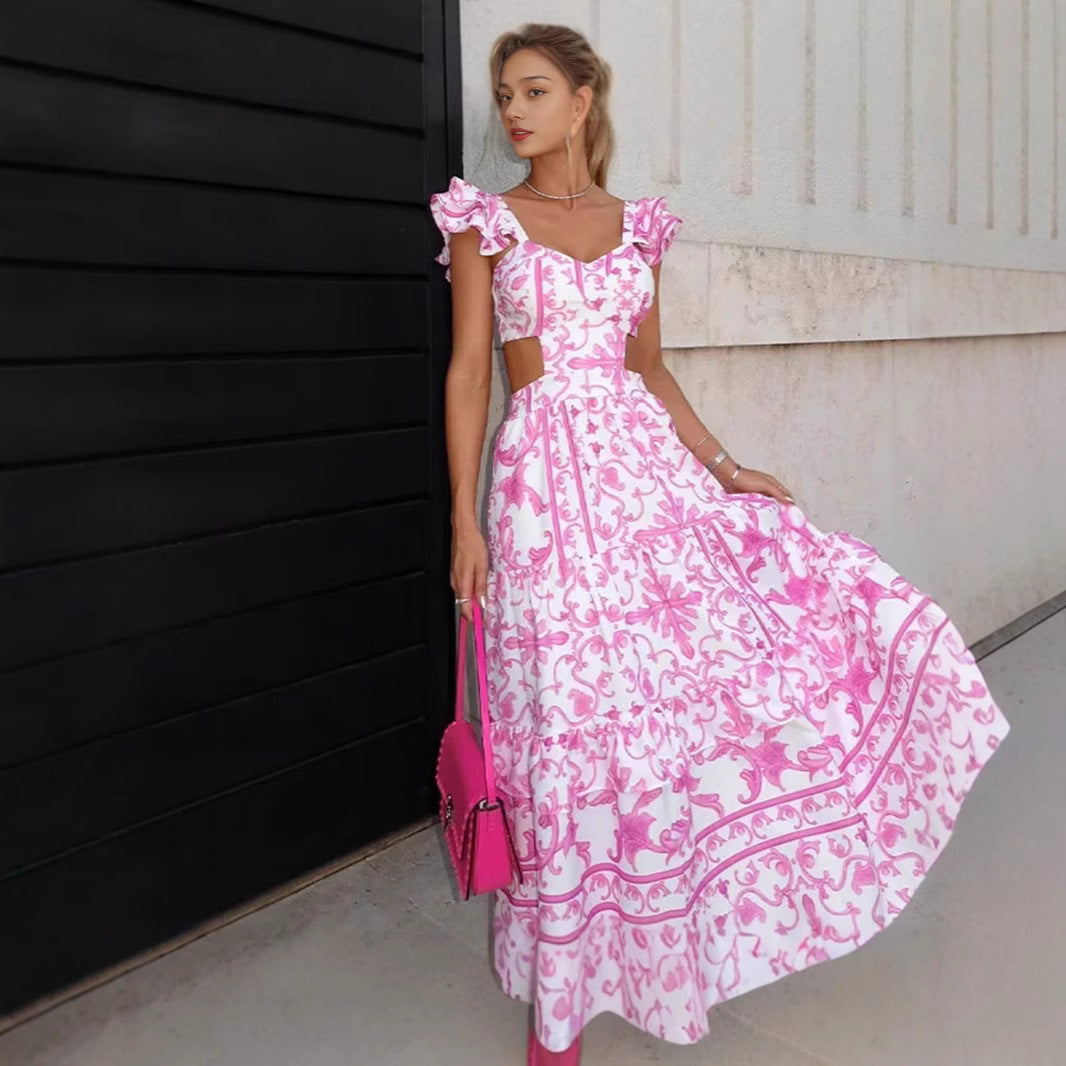 MAOXIANGSHOP 2025 2025 spring new independent station 2025 women's clothing new shoulder pads flying sleeves printing hollowed out new long models