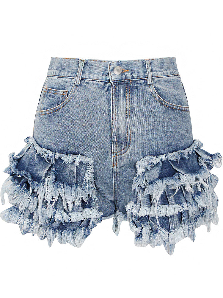 maoxiangshop 2000s fashion Sexy Hot Girl Style 2024 Autumn New Fashion Trendy Brushed Tassel Design High Waist Denim Shorts for Women