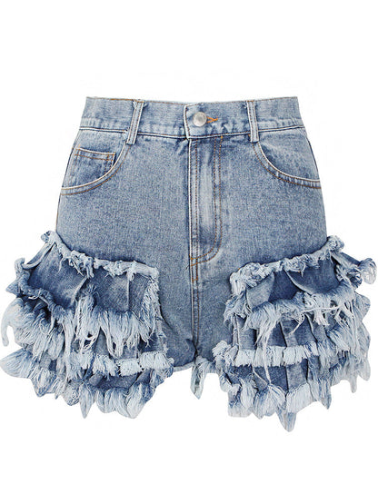 maoxiangshop 2000s fashion Sexy Hot Girl Style 2024 Autumn New Fashion Trendy Brushed Tassel Design High Waist Denim Shorts for Women