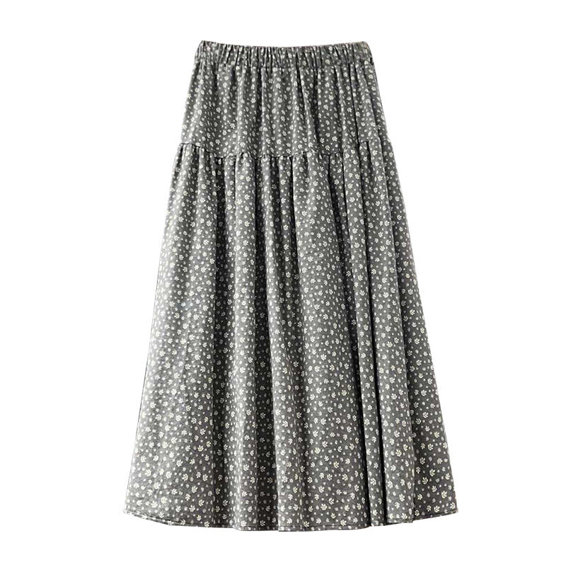 maoxiangshop-shop fall outfits women Mori Brushed Floral Skirt 2024 Autumn and Winter New Artistic Age-Reducing Mid-Length Umbrella Skirt Cover Slim Skirt