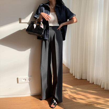 maoxiangshop work outfits women Gray Wide-Leg Pants Women's Autumn French Slimming Straight Casual Pants 2024 New High Waist Professional Suit Pants