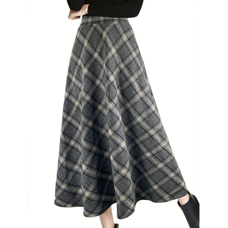 maoxiangshop outfit inspo fall Women's Autumn and Winter Plaid Woolen Skirt Thickened Retro plus Size A- line Skirt High Waist Long Dance Skirt Women's Skirt