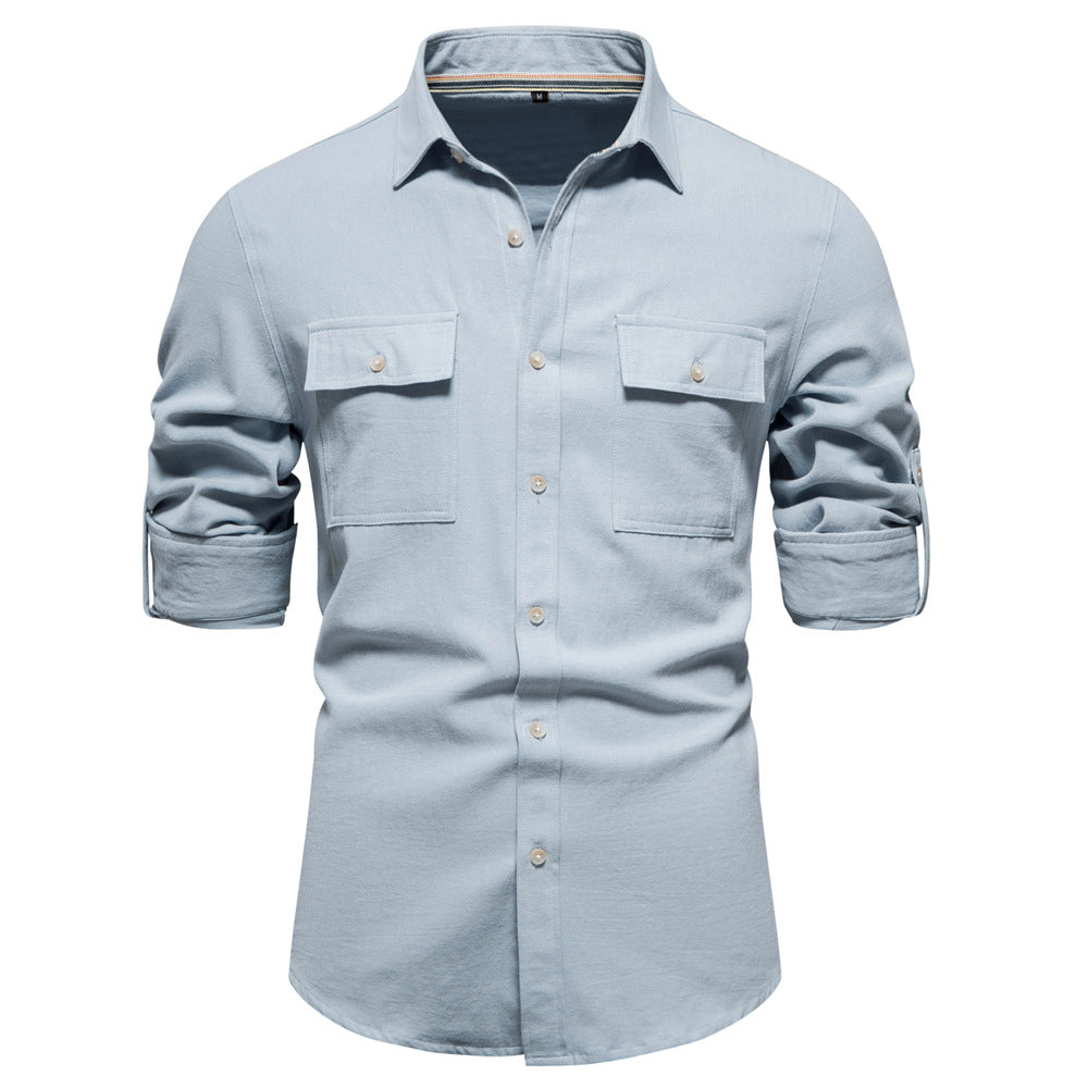MAOXIANGSHOP 2025 New Versatile Cotton Shirt Men's Casual Fashion Business Cross-border Men's Solid Color Trade Long Sleeve Shirt
