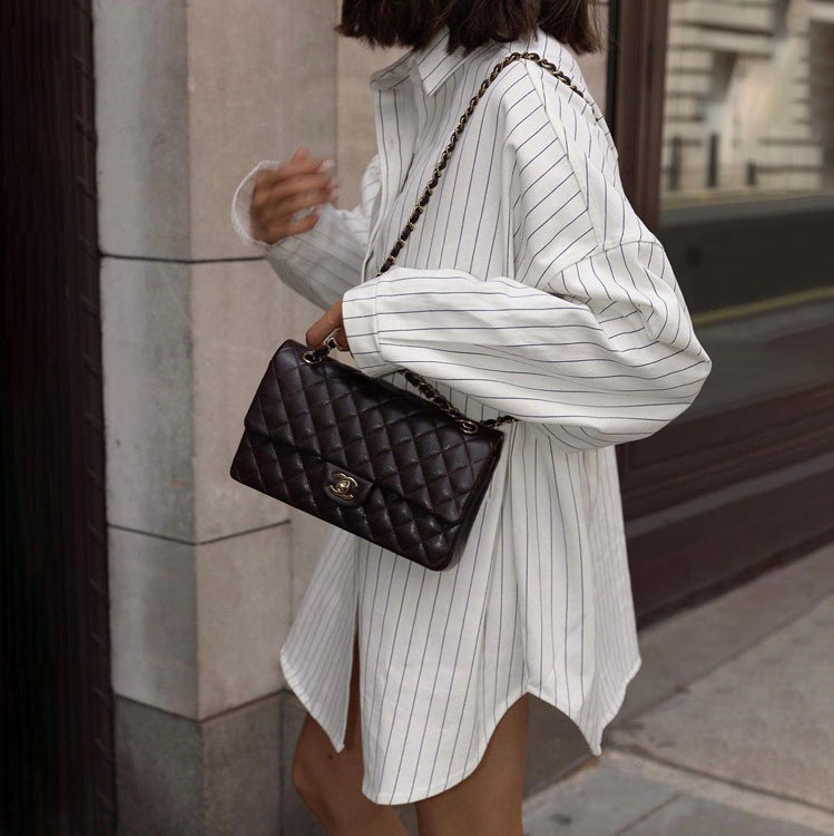 maoxiangshop 2000s fashion New Autumn Lapel Long Sleeve Striped Shirt Coat Fashionable Loose Casual Shirt for Women