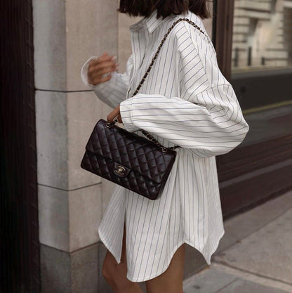 maoxiangshop 2000s fashion New Autumn Lapel Long Sleeve Striped Shirt Coat Fashionable Loose Casual Shirt for Women