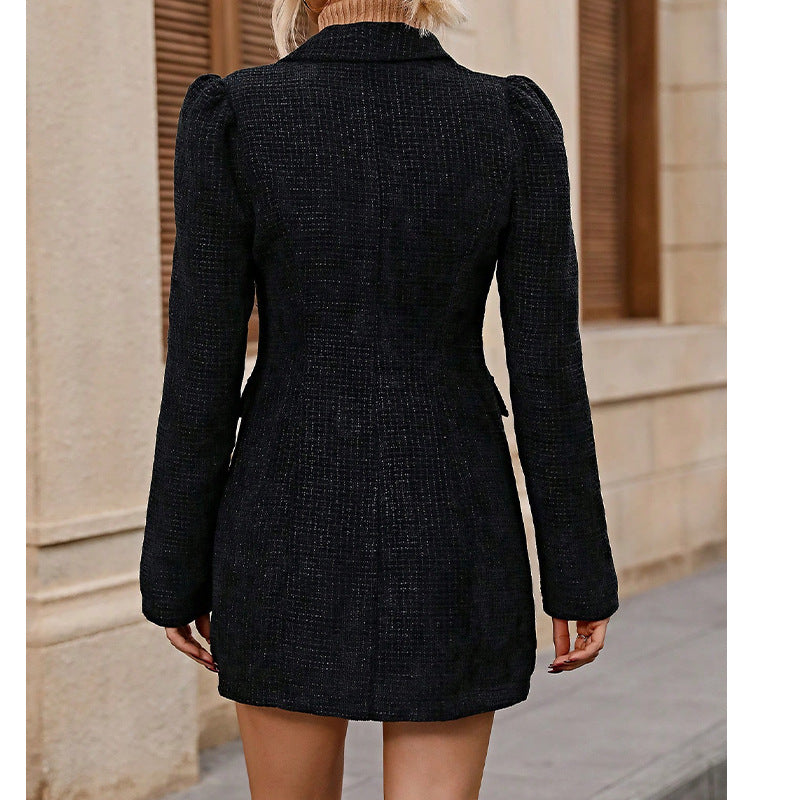 maoxiangshop 2000s fashion Autumn and Winter New Pure Color Elegant Commuter Suit Collar Coat Waist Skirt Suit
