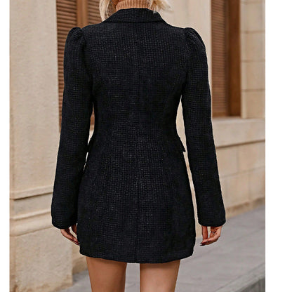 maoxiangshop 2000s fashion Autumn and Winter New Pure Color Elegant Commuter Suit Collar Coat Waist Skirt Suit