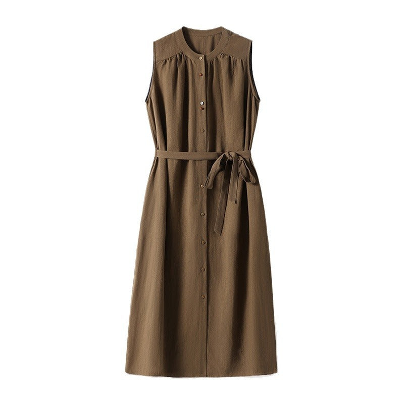 2025 Slack linen dress, waist thin vest skirt sleeveless, high-end cotton and linen women's clothing summer new models