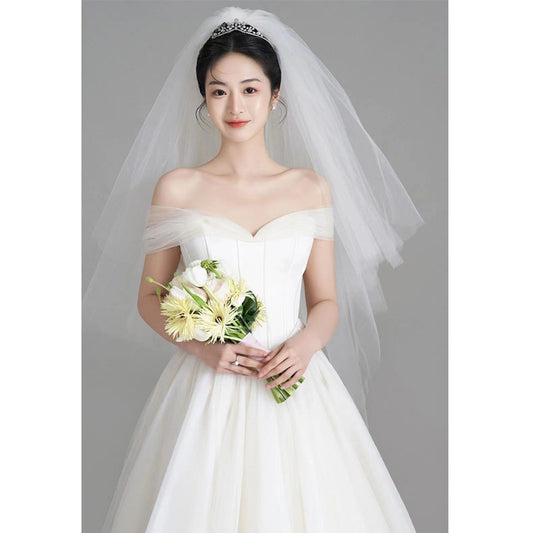 2025New studio theme  lawn white tube top simple satin wedding photo photography photo retro short skirt dress