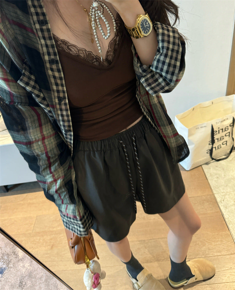 maoxiangshop y2k outfits Early Autumn French Lace Top Inner Base Shirt Sling Women's Sweet and Spicy Style with Chest Pad Sexy Lace Base Shirt