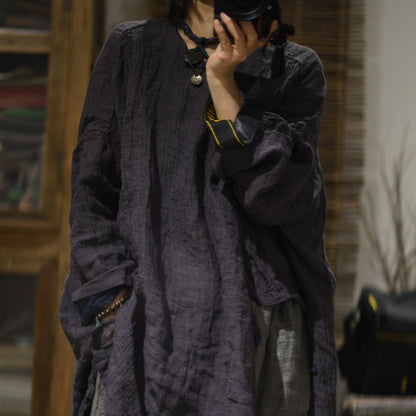 2025 25/2 SN122 retro texture linen handmade buckle three-dimensional robe