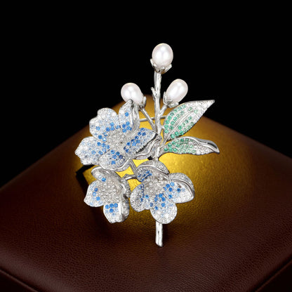 2025 High sense of wealth, flower blooming, freshwater pearl brooch, women's micro-inlaid zircon fashion light luxury coat, suit, dinner party corsage
