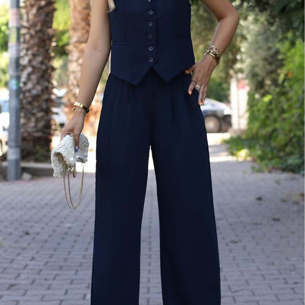 maoxiangshop Business Casual Outfits Woman Women's Spring New V-neck Sleeveless Vest Draping Wide Leg Suit Pants Casual Suit