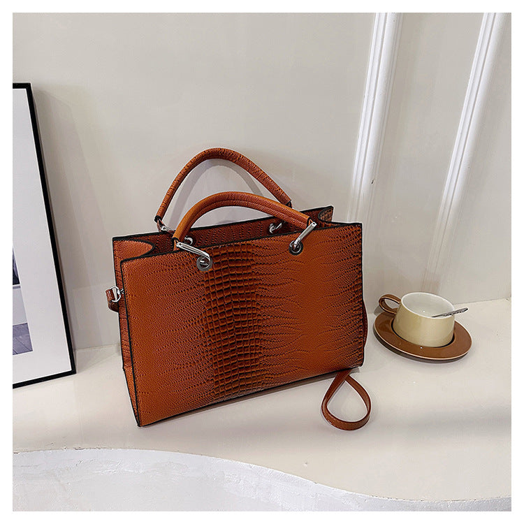 MAOXIANGSHOP 2025 New  fashion and retro texture crocodile pattern portable tote bag large capacity ins Popular style shoulder messenger bag