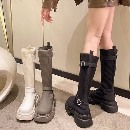 2025  Thick-soled thin round-headed high boots for women's 24 autumn and winter new models run wild Xinjiang is not tired of feet Western boots