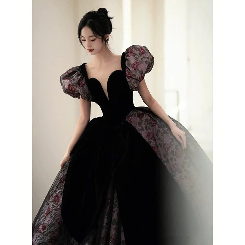 2025Black evening dress long dress female high-end light luxury niche tube top  socialite host art test solo advanced sense