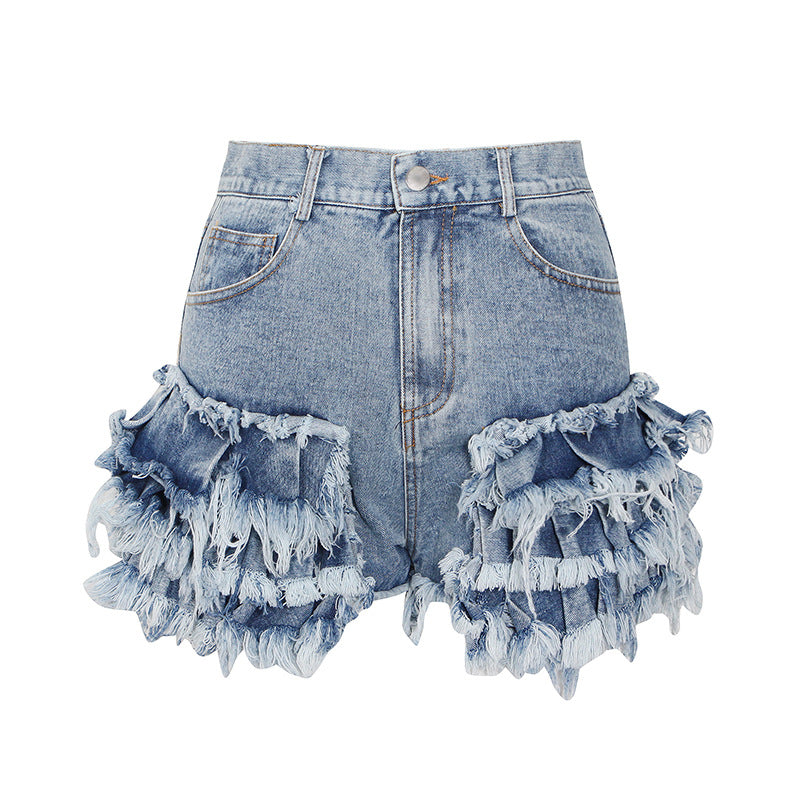 maoxiangshop 2000s fashion Sexy Hot Girl Style 2024 Autumn New Fashion Trendy Brushed Tassel Design High Waist Denim Shorts for Women