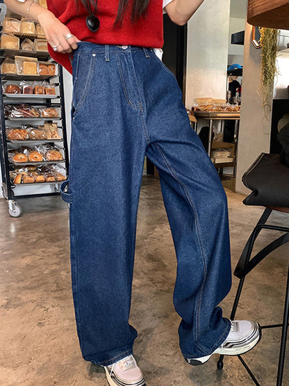 maoxiangshop fashion inspo Retro Jeans for Women 2024 New Autumn High Waist Loose Casual Pants Blue Radish Pants Wide Leg Pants