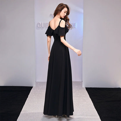 2025 Black evening dress skirt women can usually wear banquet temperament high-end light luxury niche  long style advanced sense art test