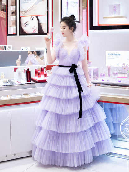 2025Liu Yifei same purple mesh dress cake skirt fairy birthday banquet performance annual banquet light luxury