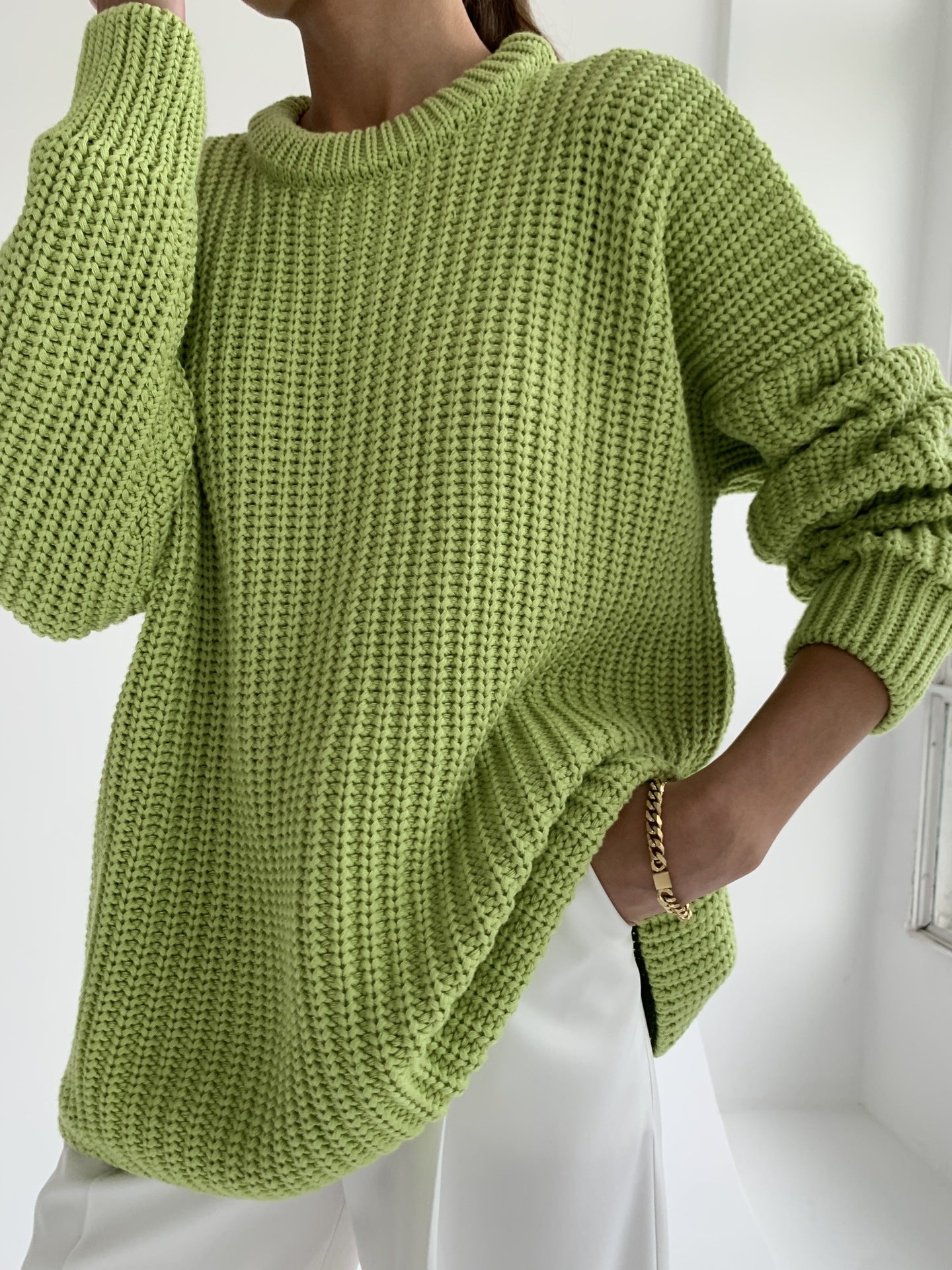 maoxiangshop 2000s fashion Women's Sweater round Neck Loose Solid Color Popular Autumn and Winter Women's Sweater