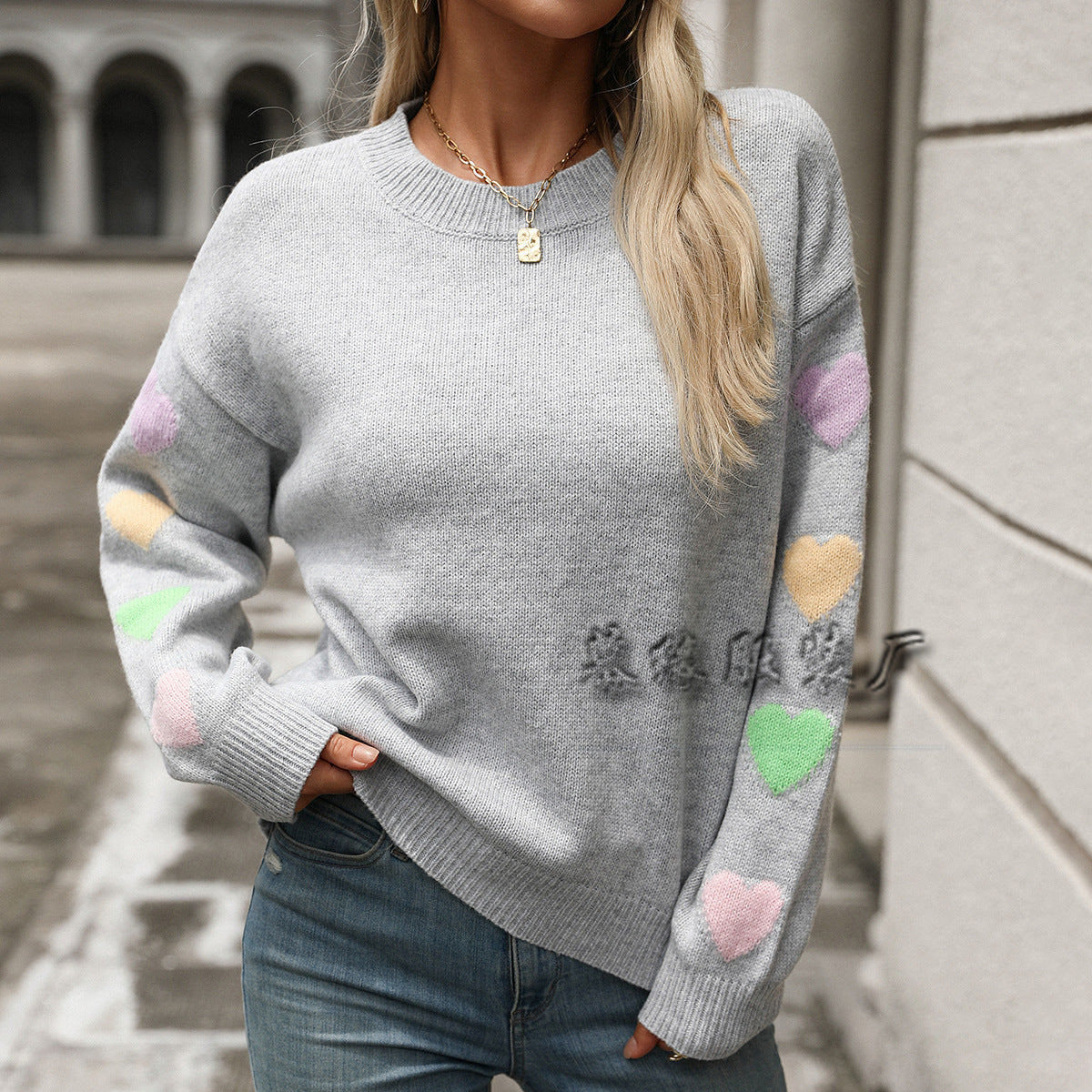 MAOXIANGSHOP New autumn and winter  new 2025  love splicing solid color sweater temperament commuter women's knitted sweater