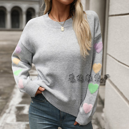 MAOXIANGSHOP New autumn and winter  new 2025  love splicing solid color sweater temperament commuter women's knitted sweater
