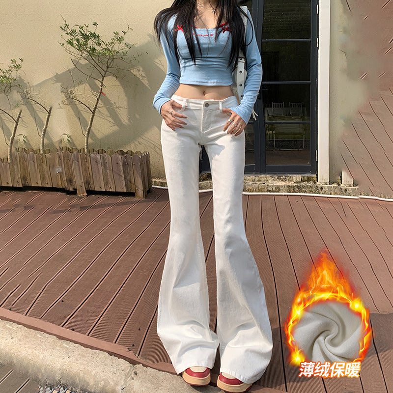 maoxiangshop 90s fashion American-Style Black Thin Velvet Skinny Jeans for Women 2024 Autumn and Winter New Low Waist Wide Leg Slimming Versatile Flared Pants