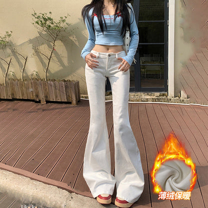 maoxiangshop 90s fashion American-Style Black Thin Velvet Skinny Jeans for Women 2024 Autumn and Winter New Low Waist Wide Leg Slimming Versatile Flared Pants