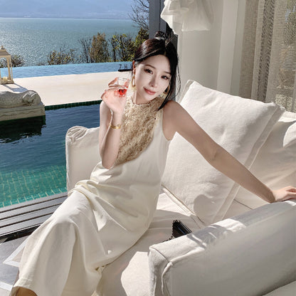 2025 Summer new sleeveless dress women's  temperament high-end seaside travel vacation skirt beach skirt vest skirt