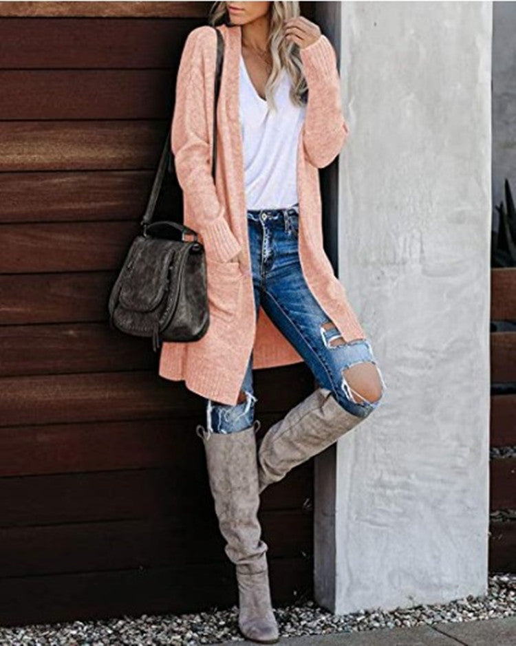 maoxiangshop 2000s fashion Fall 2024 Women's Knitted Pocket Cardigan Long Sleeve Casual Knitted Loose Sweater Sweater Coat for Women