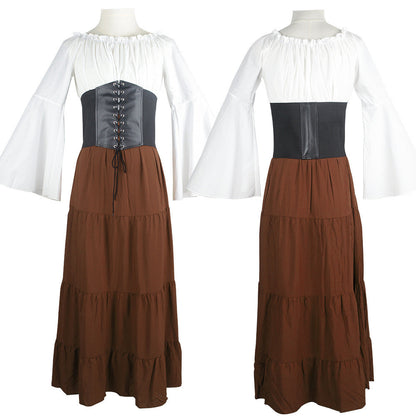 maoxiangshop group halloween costumes New Party Bell Sleeve Long Sleeve Dress Cos Women Renaissance Medieval Clothing