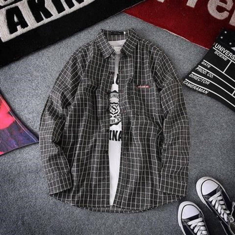 maoxiangshop-shop men fall outfits casual Colorful Plaid Couple Plaid Shirt Coat Long-Sleeved Shirt Youth Korean Casual Student Handsome Men's Shirt