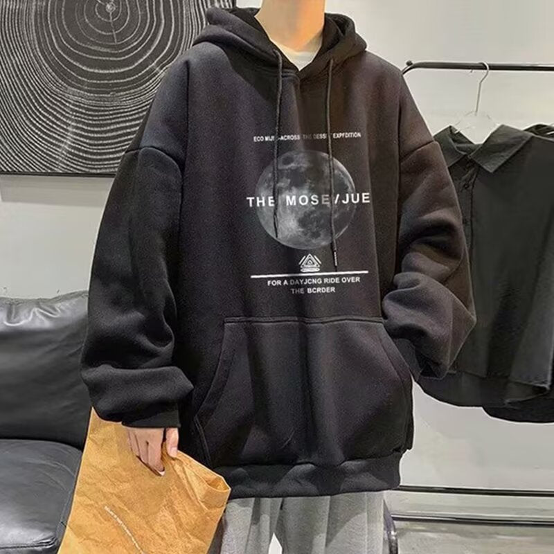 maoxiangshop boy outfits Hooded Thin Sweater Men's Spring and Autumn Loose Casual Pullover Shirt Convinced Printed