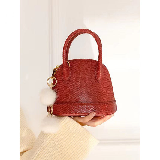 2025 Shell bag women's  summer new red wedding bag bridal bag shoulder crossbody handbag genuine leather women's bag