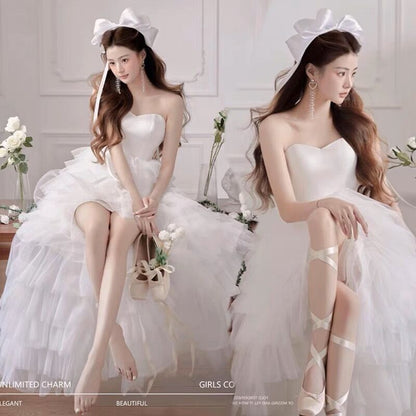 2025Studio new photo clothing theme  small fresh romantic oil painting style white tube top long floor skirt