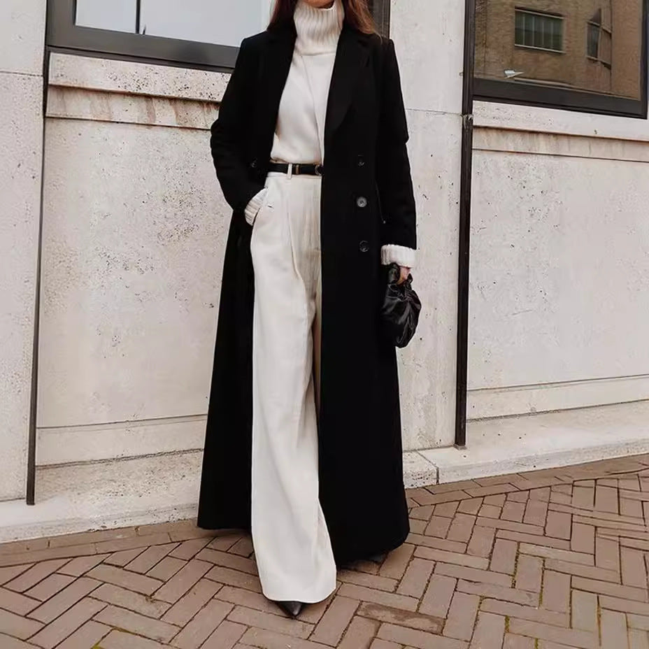 maoxiangshop western outfits women 2024 Autumn and Winter Women's Casual Long Solid Color Warm Woolen Coat Overcoat